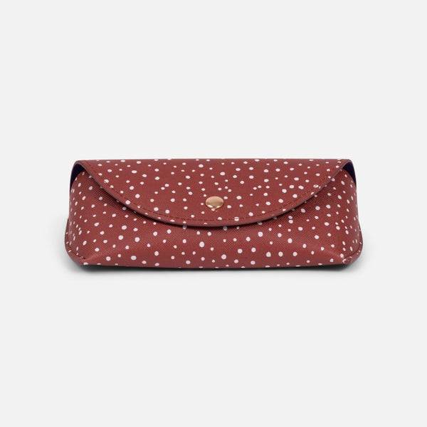 Load image into Gallery viewer, Rust glasses case with white dots   
