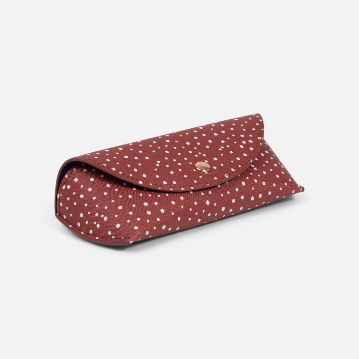 Rust glasses case with white dots   