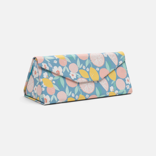 Load image into Gallery viewer, Blue folding glasses case with citrus fruits
