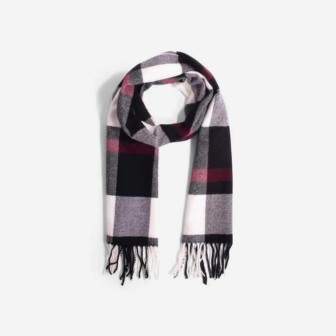 Rectangle plaid scarf with fringes
