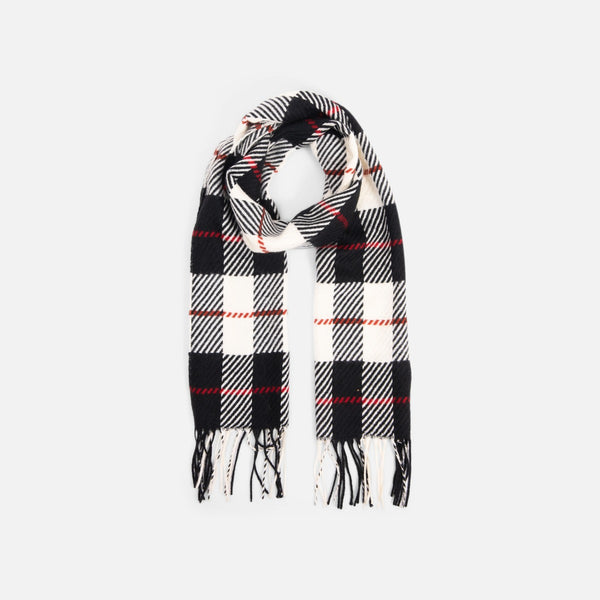 Load image into Gallery viewer, Black checks scarf with wide fringes
