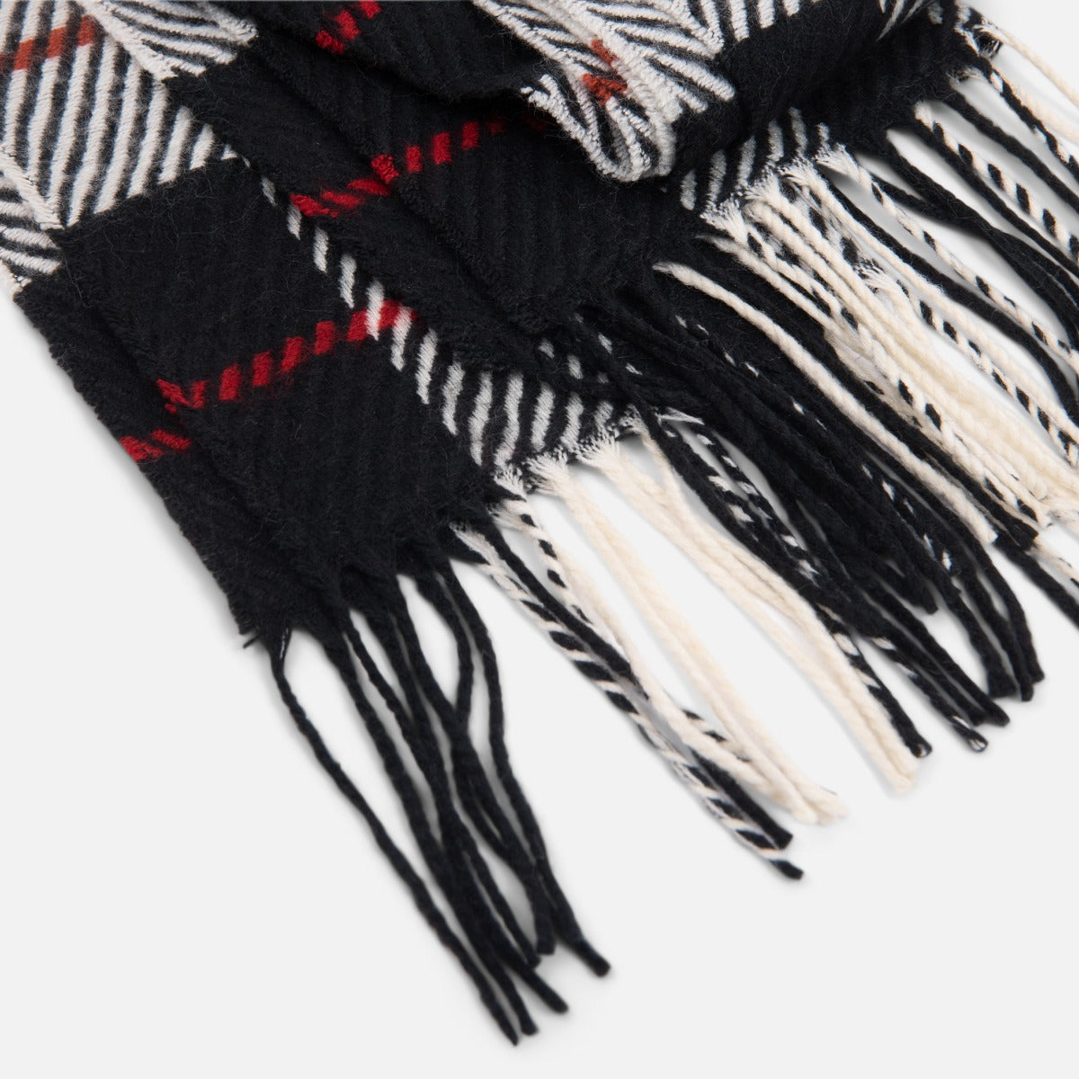 Foulard carreaux noirs et larges franges