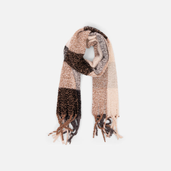 Load image into Gallery viewer, Beige and brown cozy scarf with large tiles
