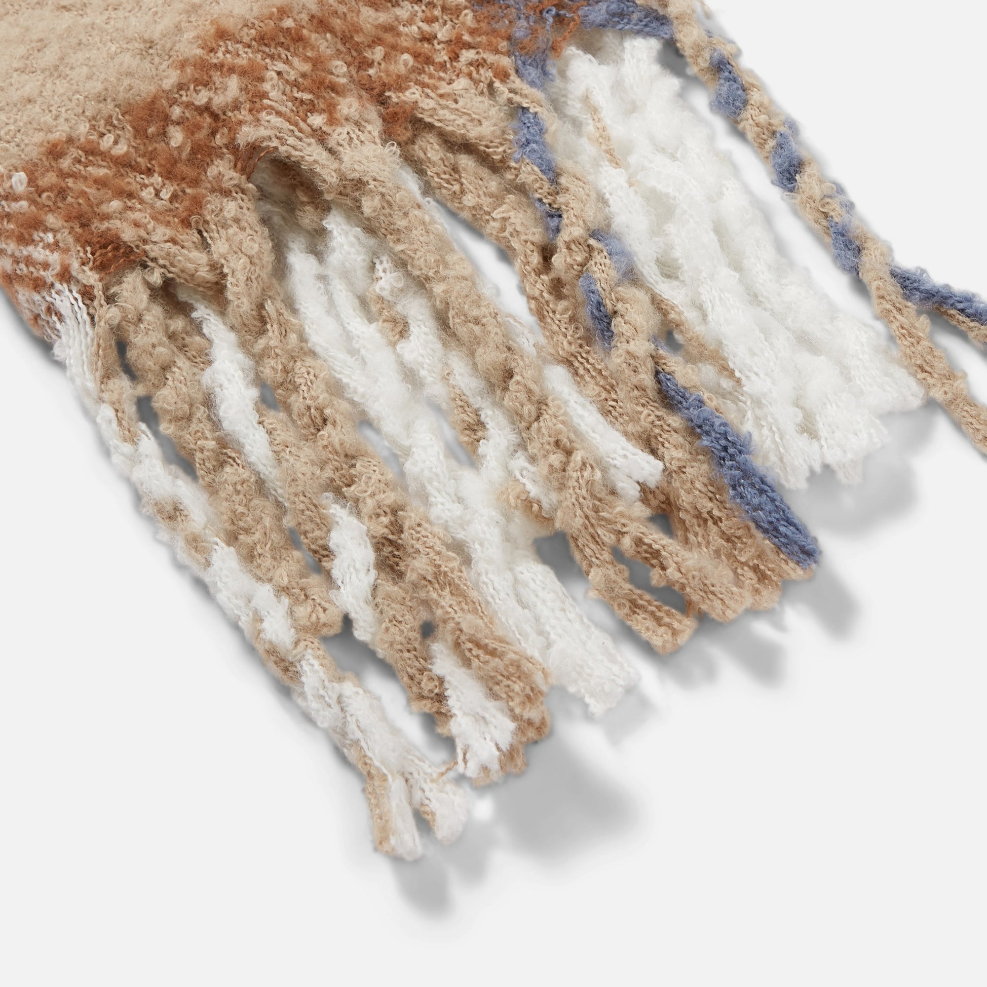Foulard douillet blanc et beige avec détails bleus