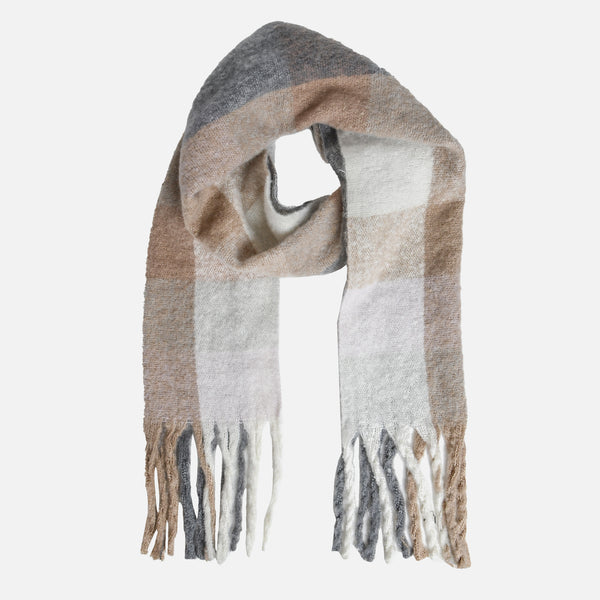 Load image into Gallery viewer, Beige and ivory plaid scarf
