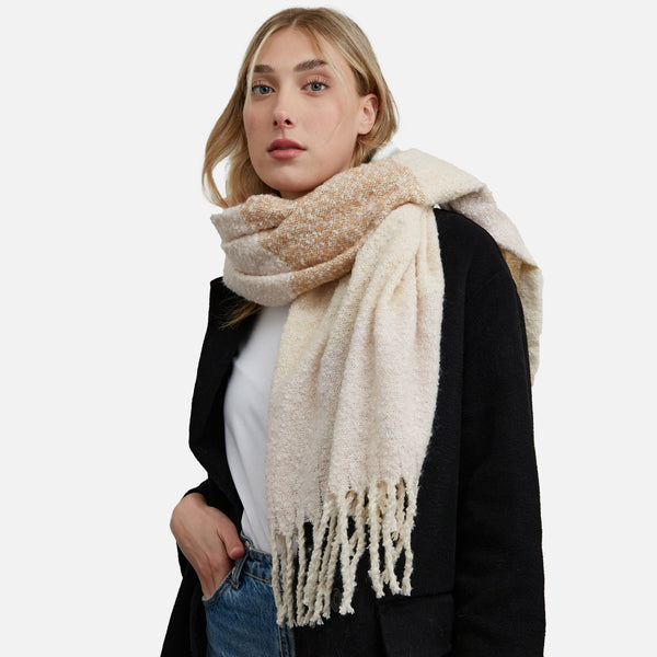 Load image into Gallery viewer, Beige and ivory plaid scarf
