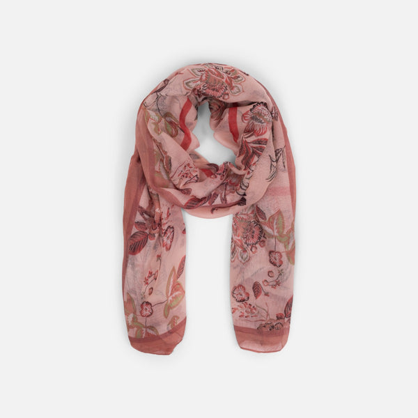 Charger l&#39;image dans la galerie, Foulard rectangle rose avec ligne contour et motif floral

