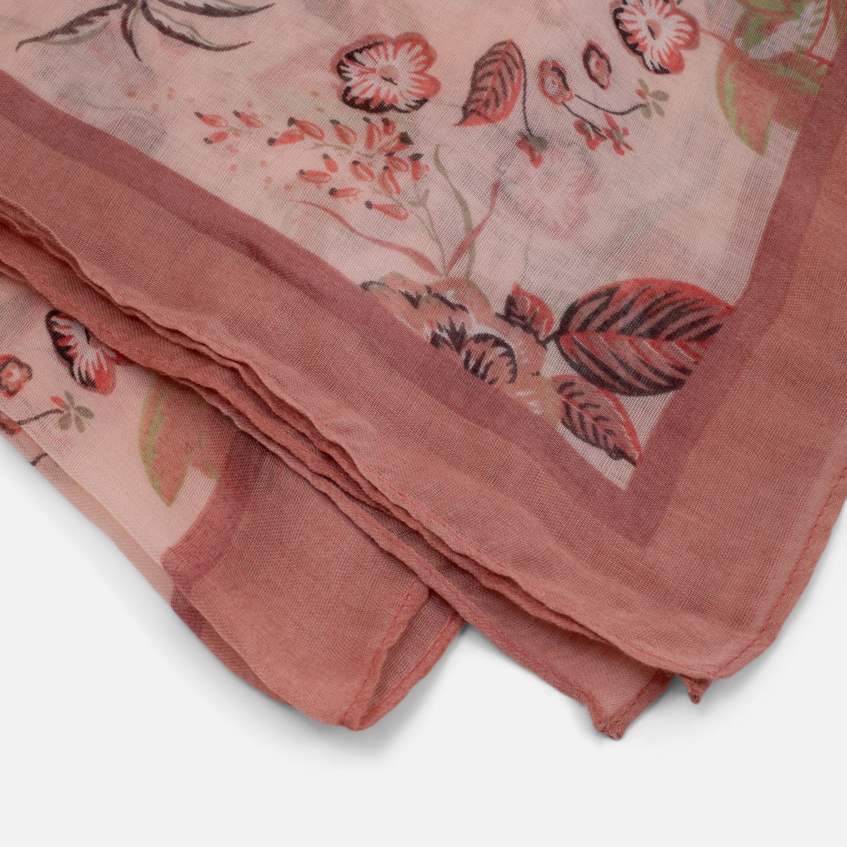 Foulard rectangle rose avec ligne contour et motif floral