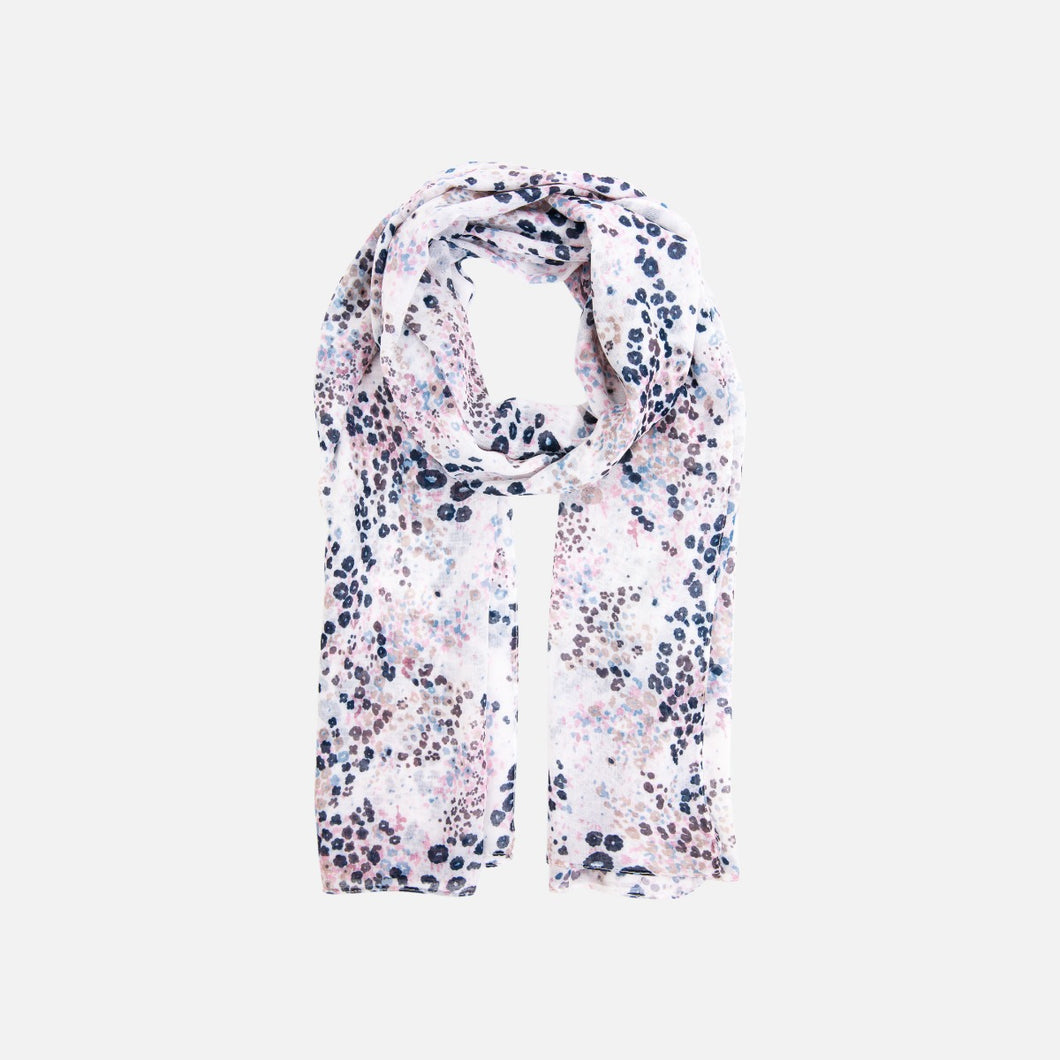 Grey rectangular scarf with pink and blue dots print