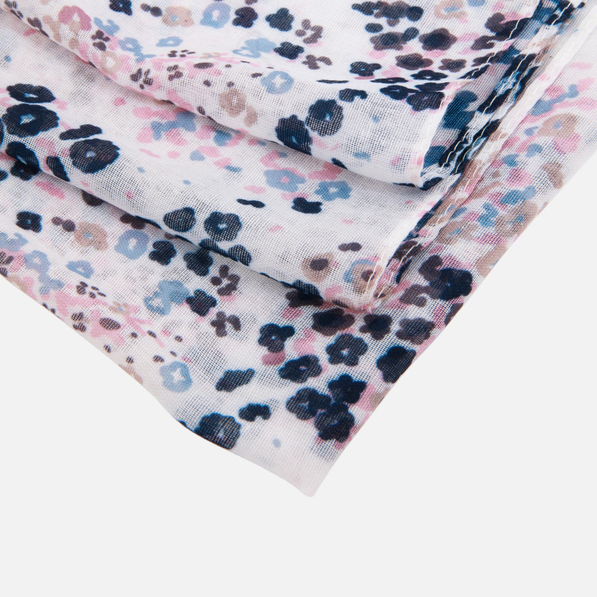 Foulard rectangle gris avec pois roses et bleus