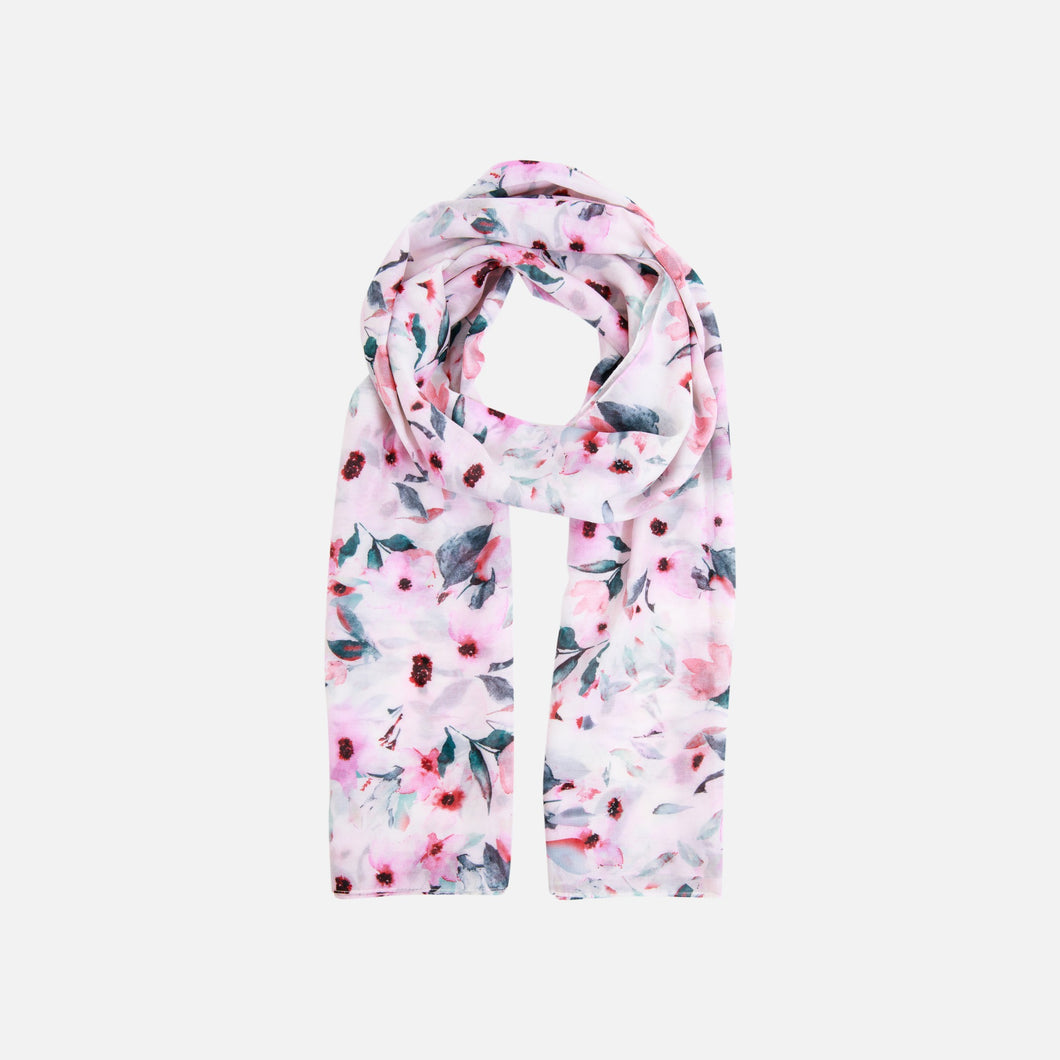 Grey rectangular scarf with pink flowers print