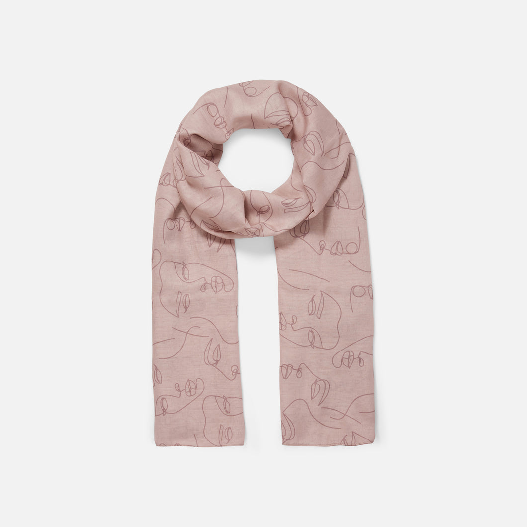 Pale pink rectangle scarf with abstract faces