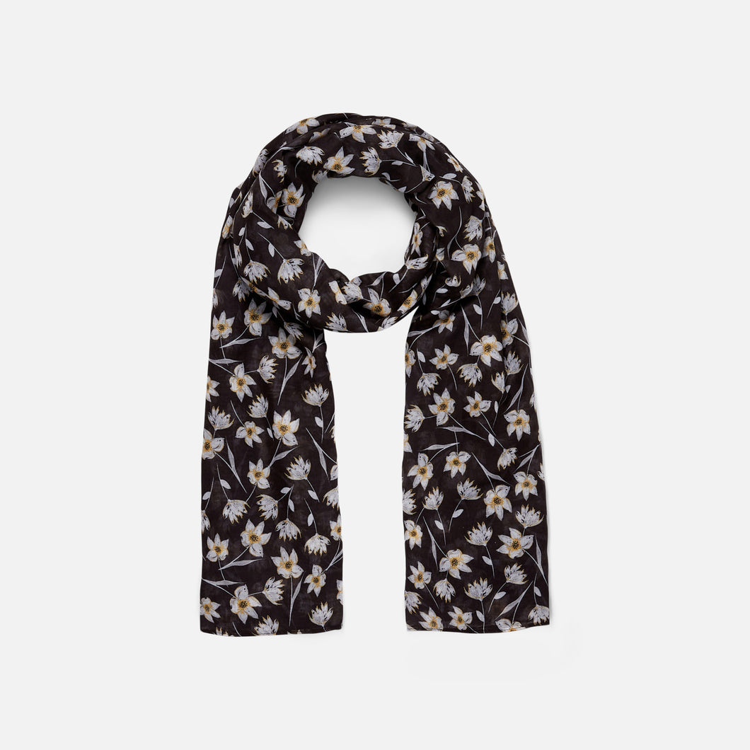 Foulard rectangle noir avec petites marguerites