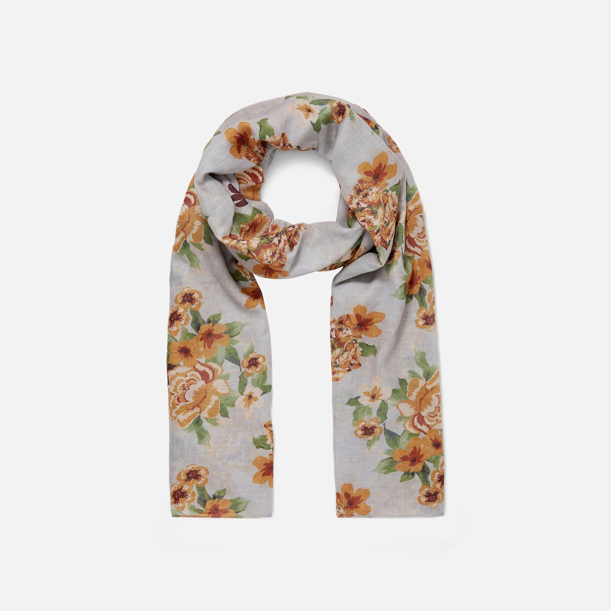 Grey rectangle scarf with flowers