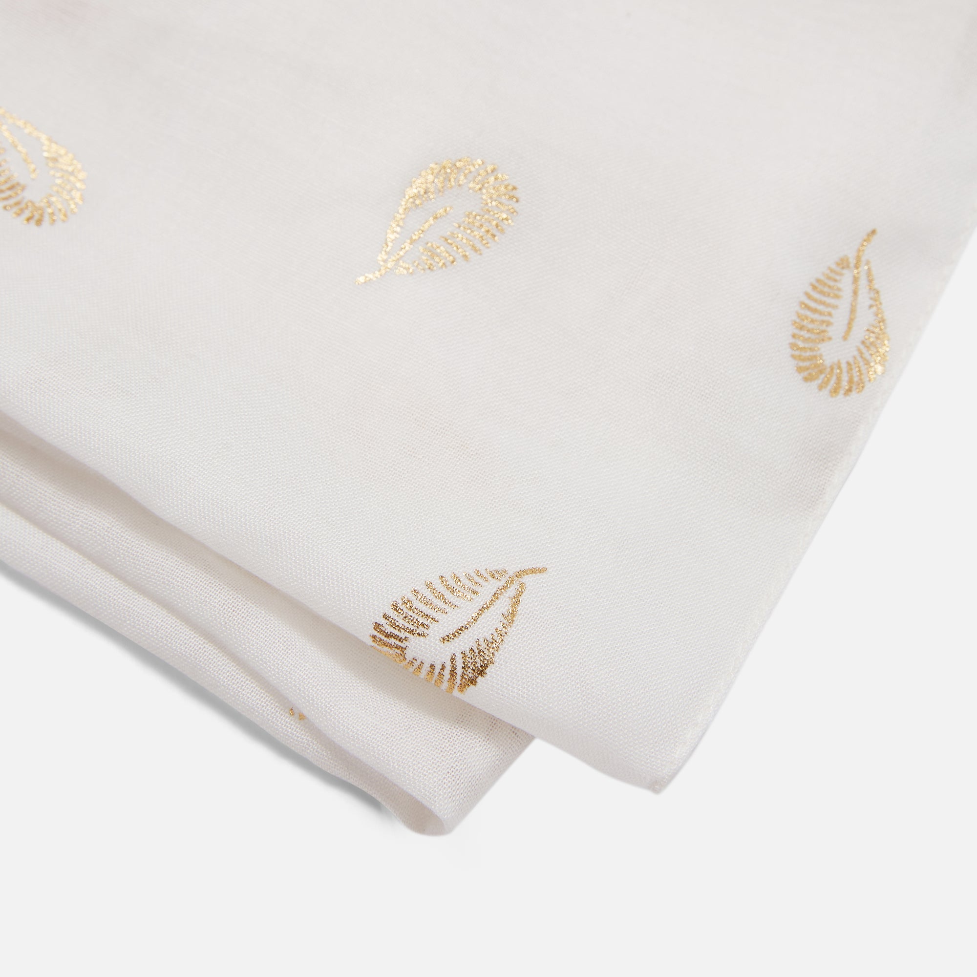 White rectangle scarf with golden feathers