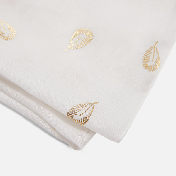 Charger l&#39;image dans la galerie, Foulard rectangle blanc avec plumes dorées
