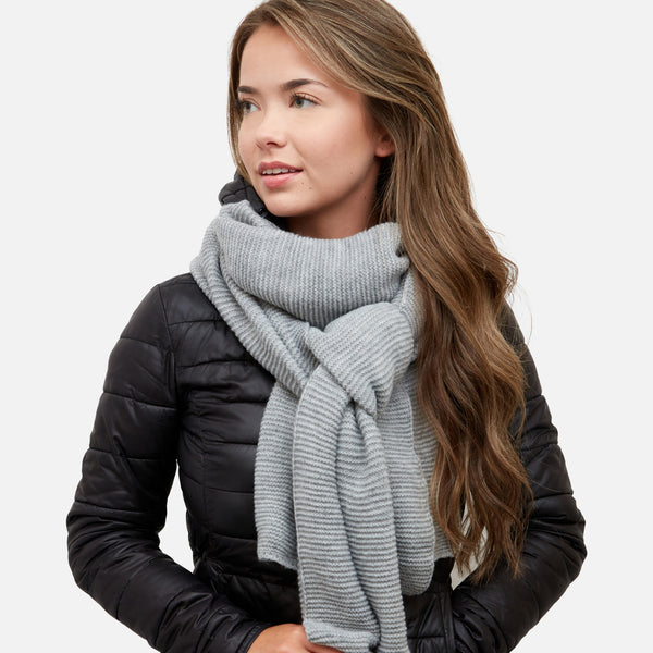 Load image into Gallery viewer, Grey ribbed knit scarf
