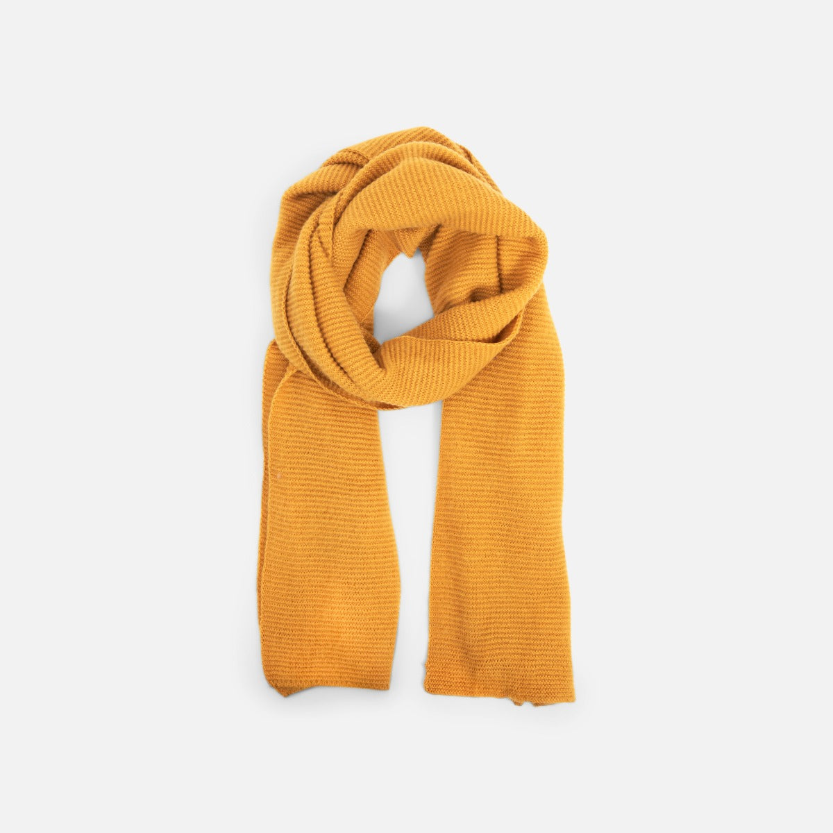 Ocher yellow ribbed knit scarf