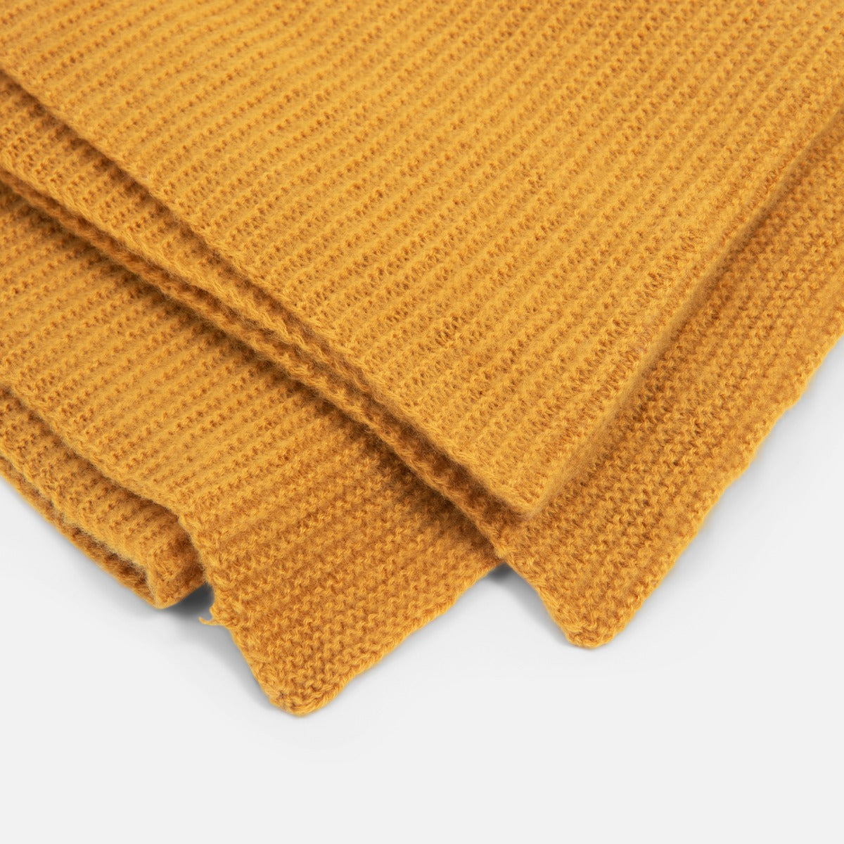 Ocher yellow ribbed knit scarf