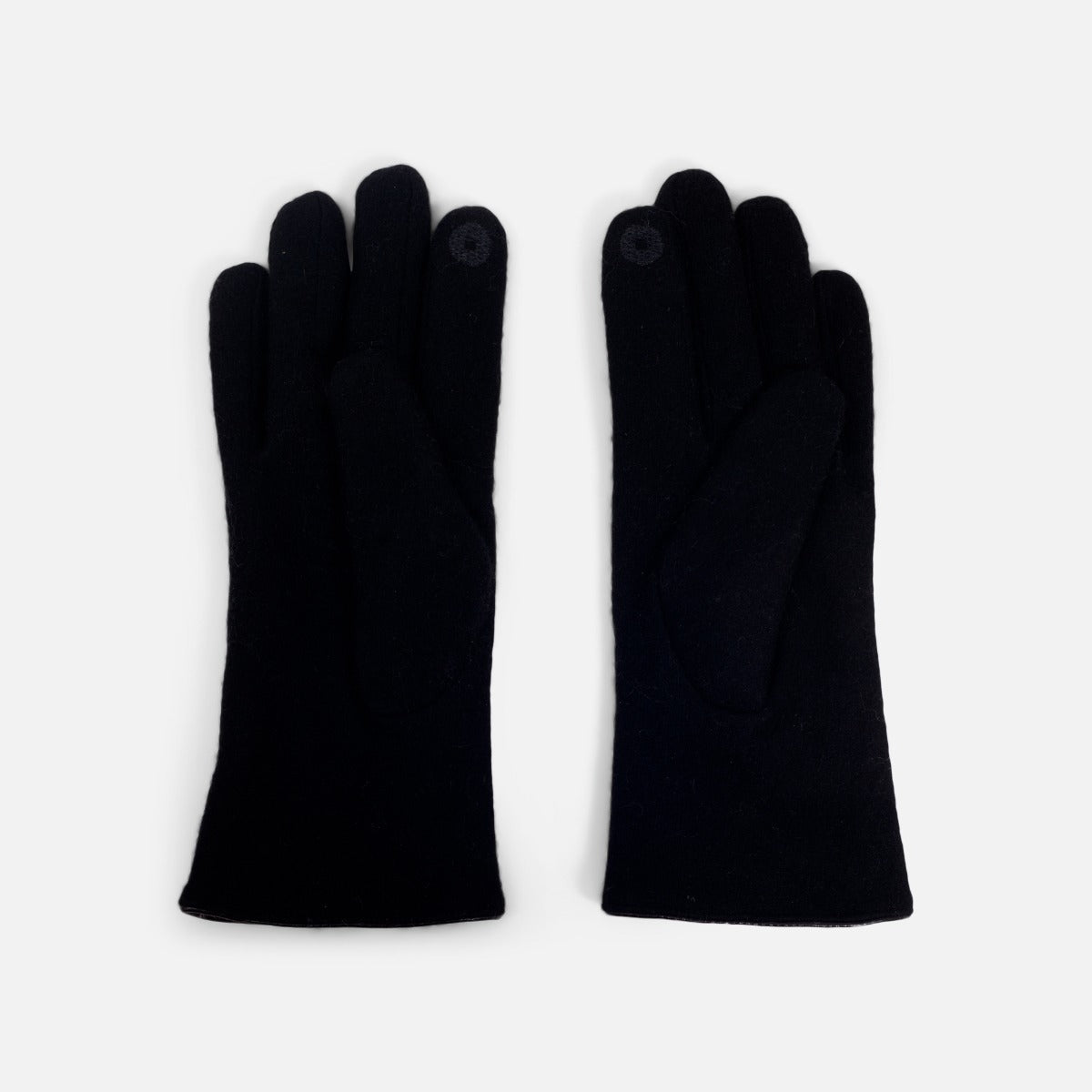 Black knit tactiles gloves with buckle on top