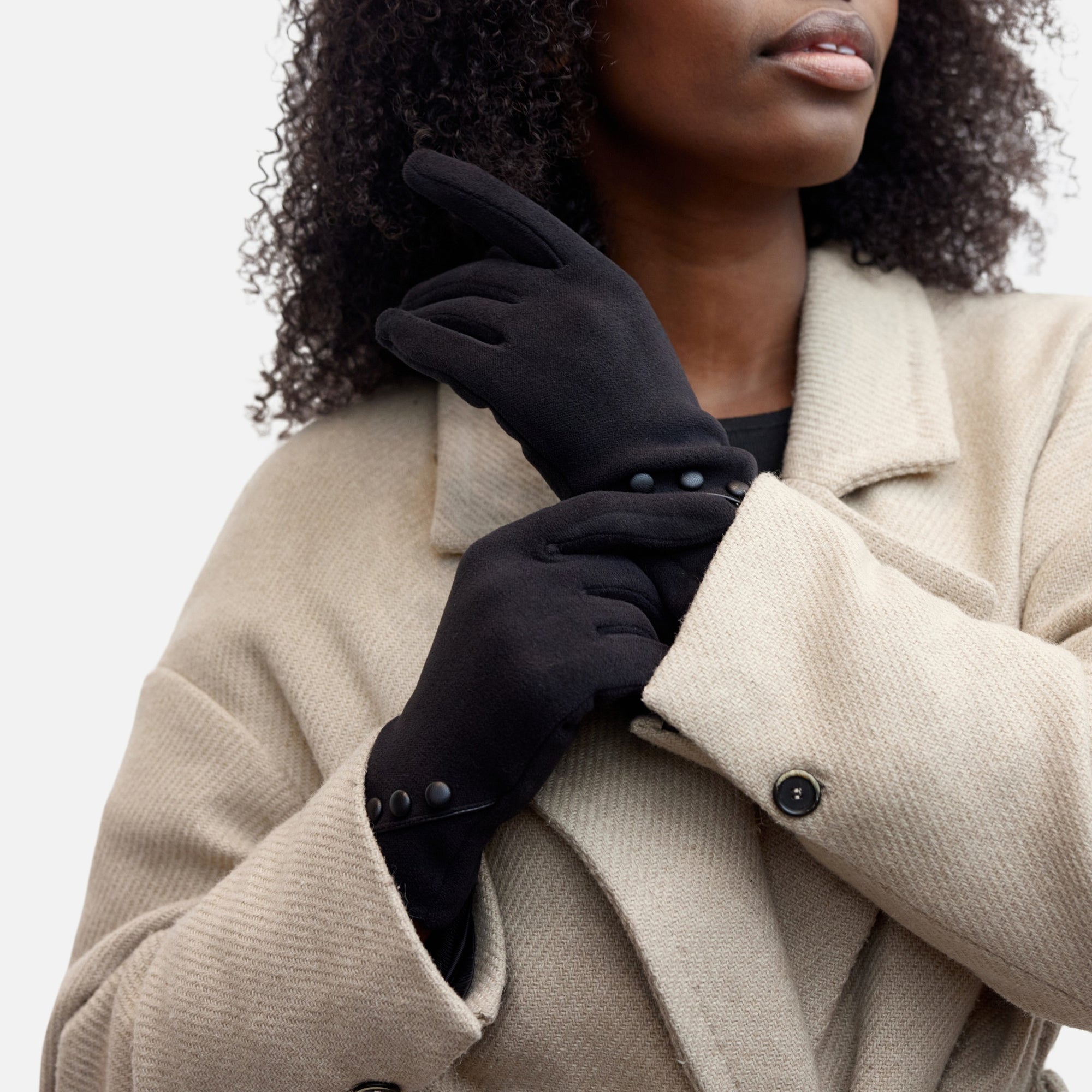Black touchscreen gloves with buttons