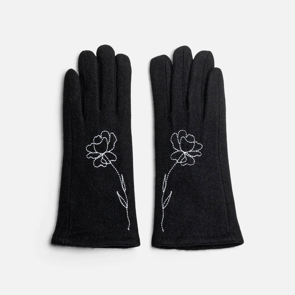 Load image into Gallery viewer, Black gloves with flowers
