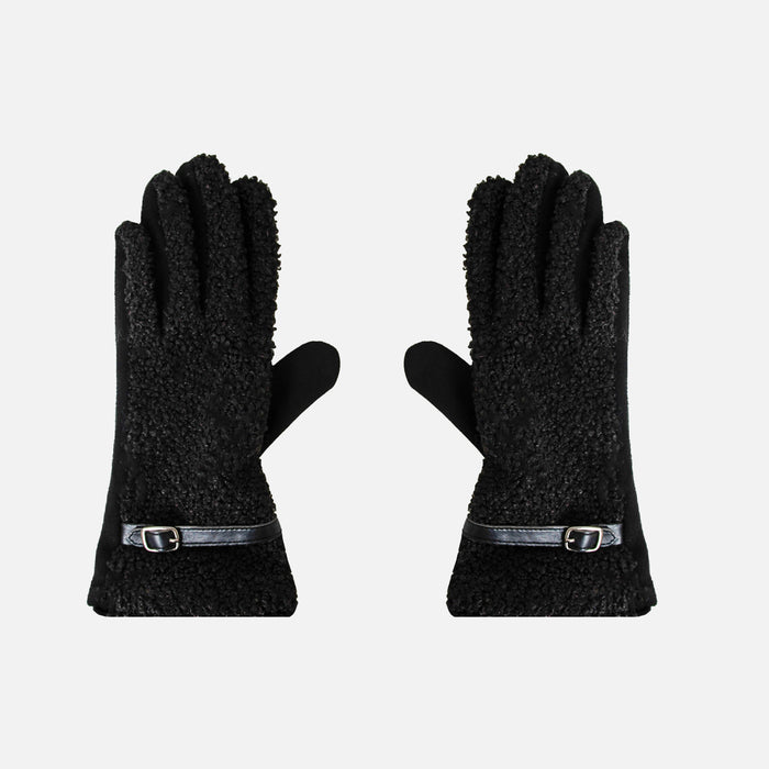 Gants tactiles noirs avec petite ceinture