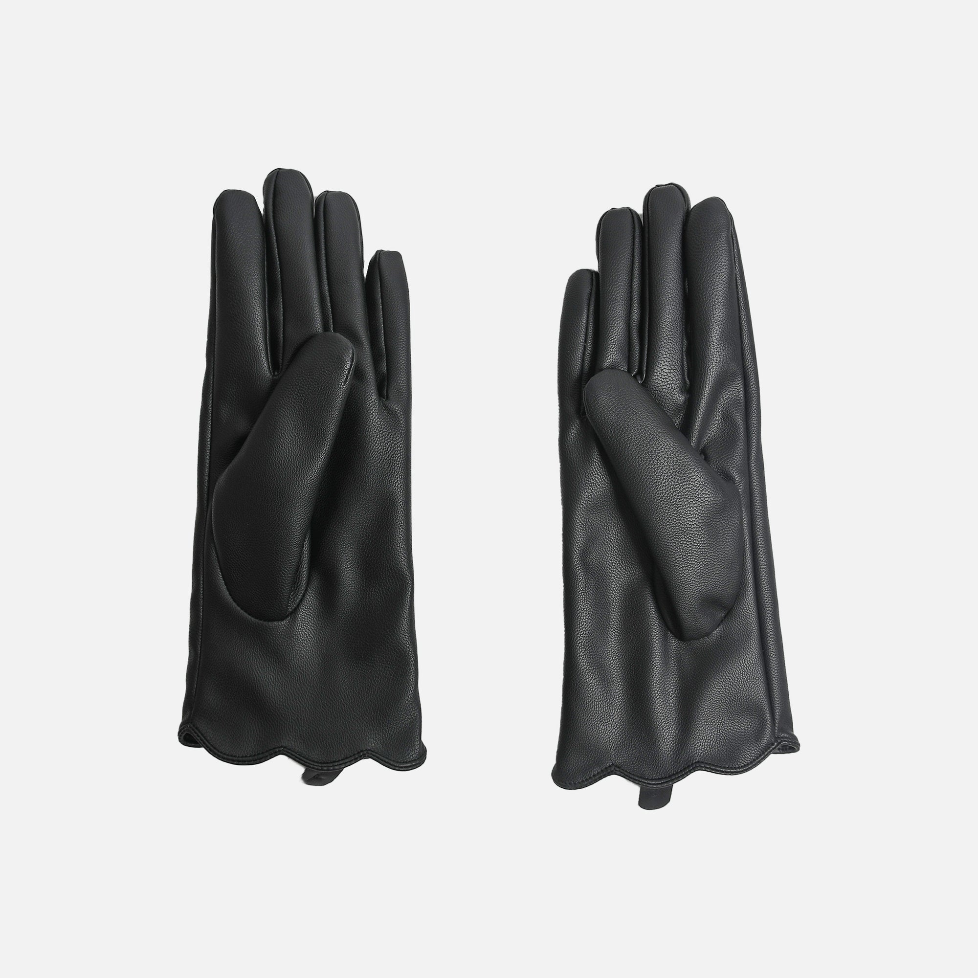 Gants tactiles noirs avec bord festonné – Bizou