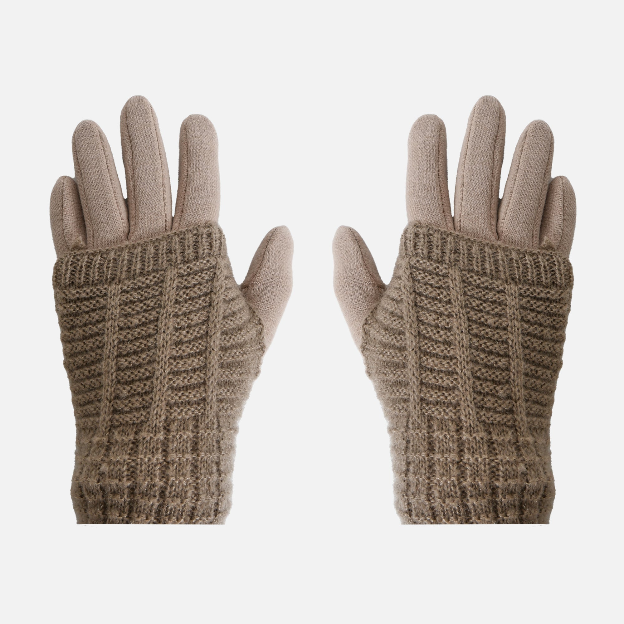 Two in one beige knitted tactile gloves