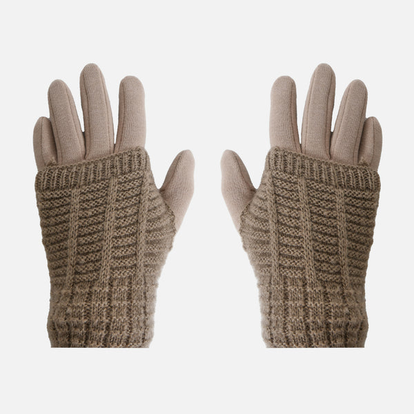 Load image into Gallery viewer, Two in one beige knitted tactile gloves

