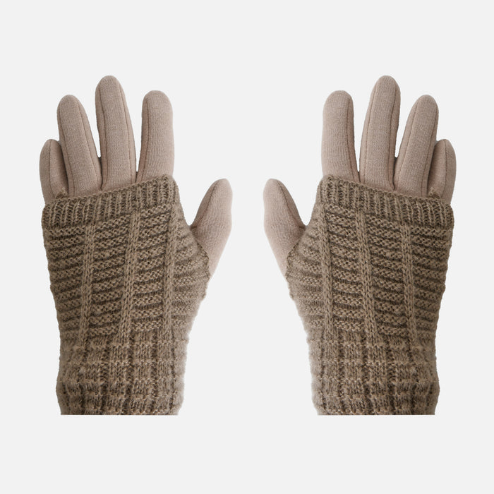 Gants tactiles en tricot beige deux en un