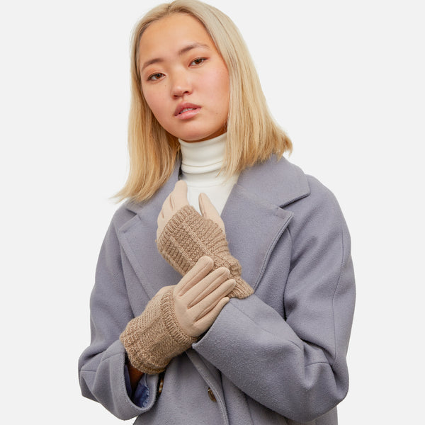 Load image into Gallery viewer, Two in one beige knitted tactile gloves
