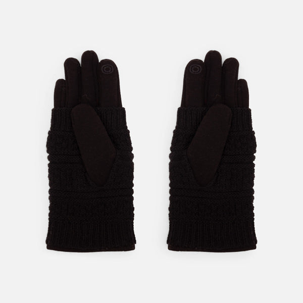 Load image into Gallery viewer, Black touch gloves with added knitting
