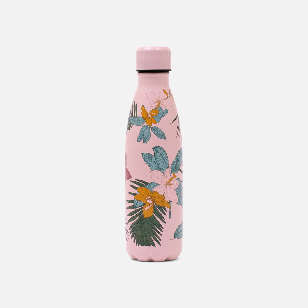 Stainless steel water bottle with tropical print