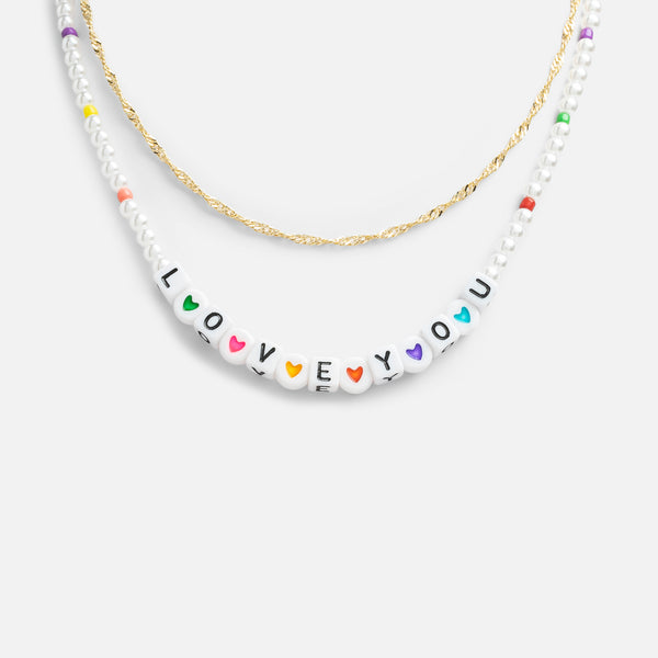 Charger l&#39;image dans la galerie, Ensemble de deux colliers avec billes et inscription « love you »
