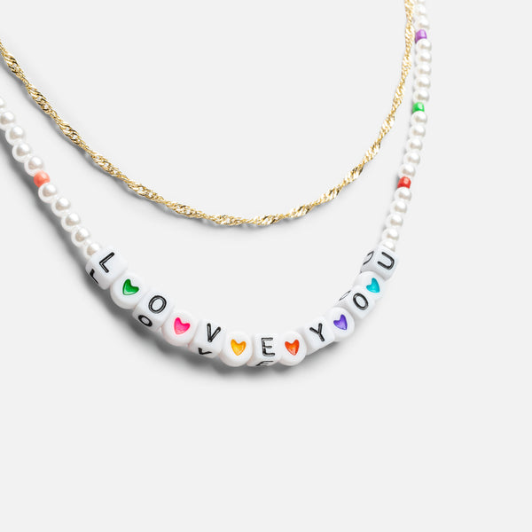 Charger l&#39;image dans la galerie, Ensemble de deux colliers avec billes et inscription « love you »
