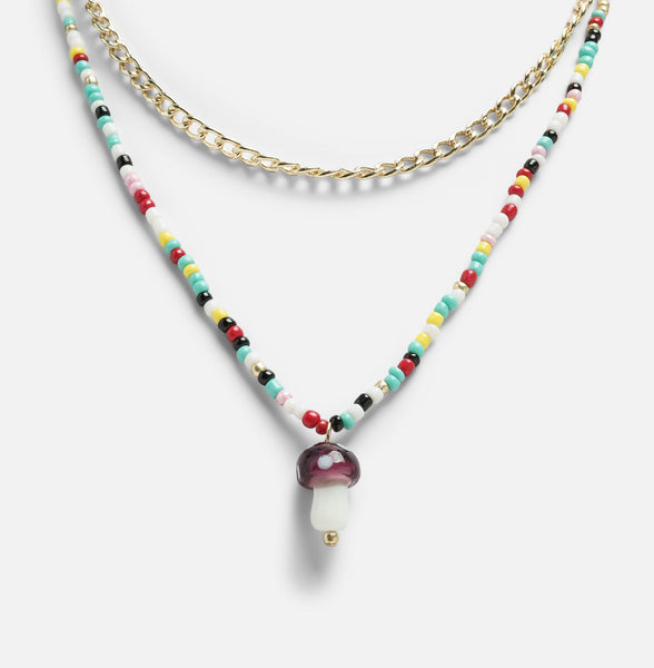 Load image into Gallery viewer, Set of two necklaces with beads and mushroom

