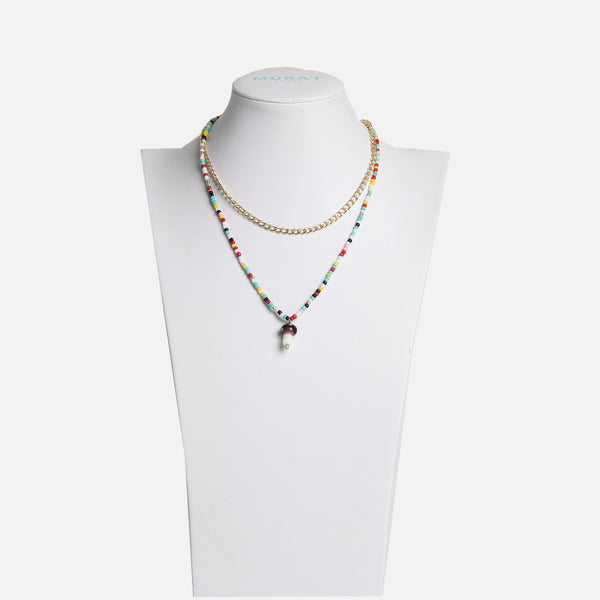 Load image into Gallery viewer, Set of two necklaces with beads and mushroom
