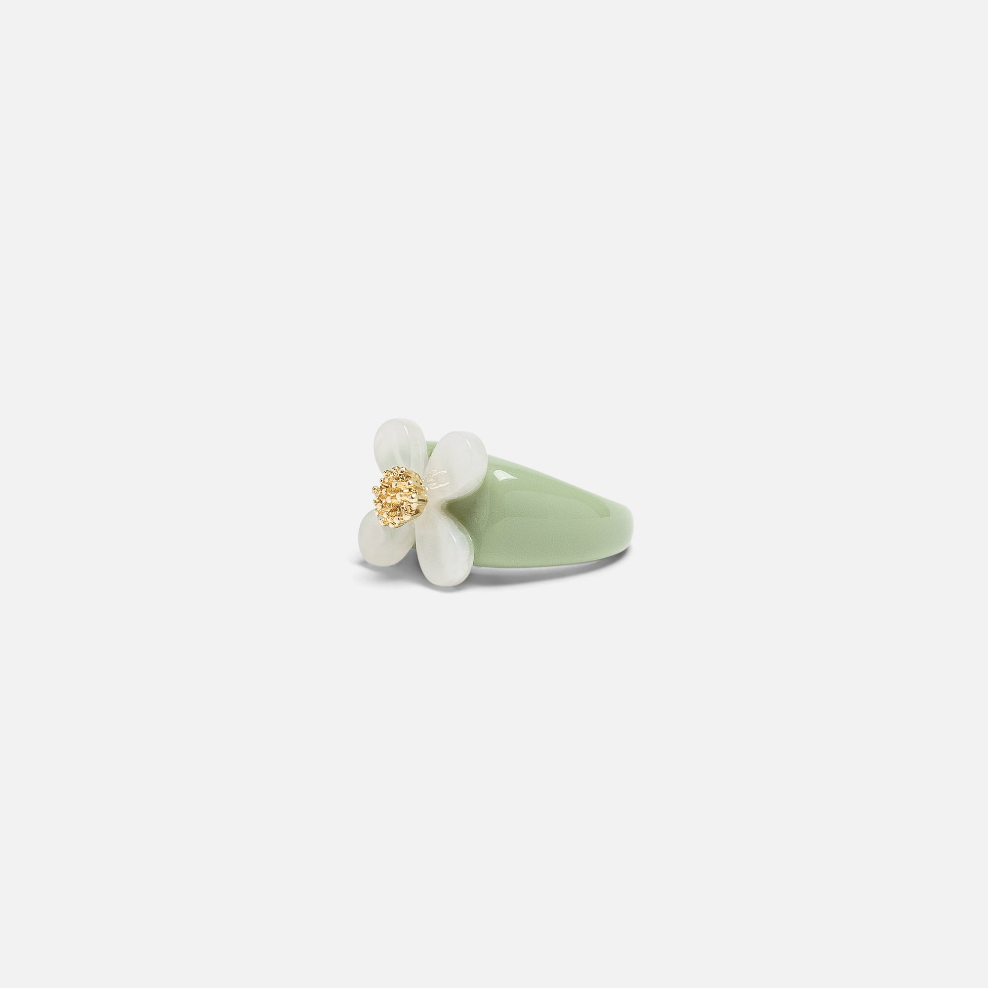 Bague verte large avec fleur