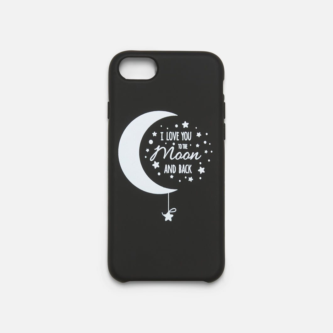 Black Iphone case with ''I love you to the moon and back'' inscription