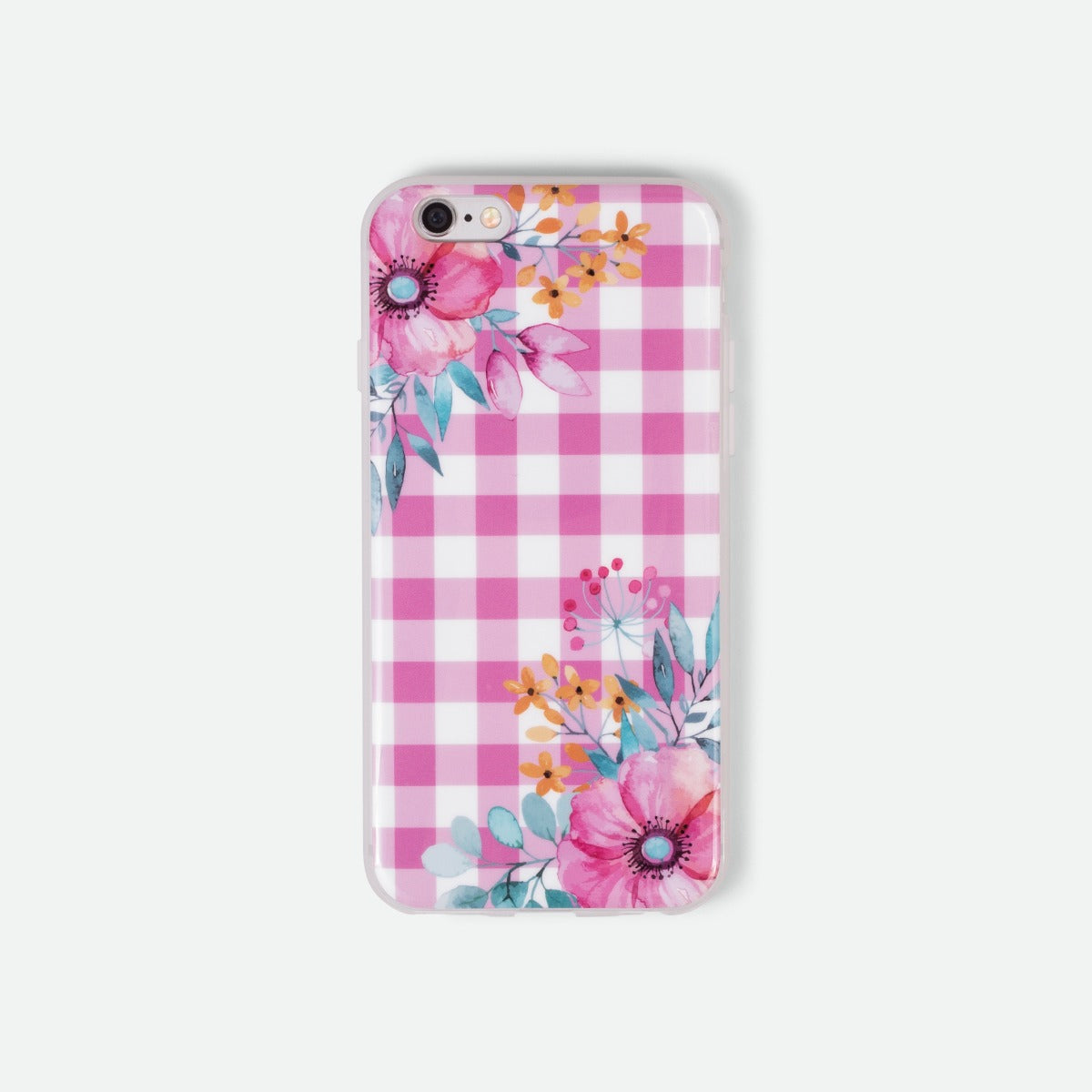 Phone case with fuschia gingham check print (iphone 6)   