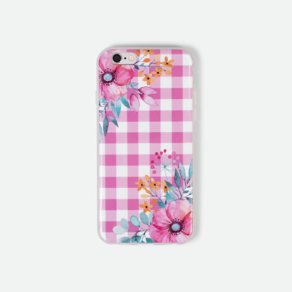 Load image into Gallery viewer, Phone case with fuschia gingham check print (iphone 6)   
