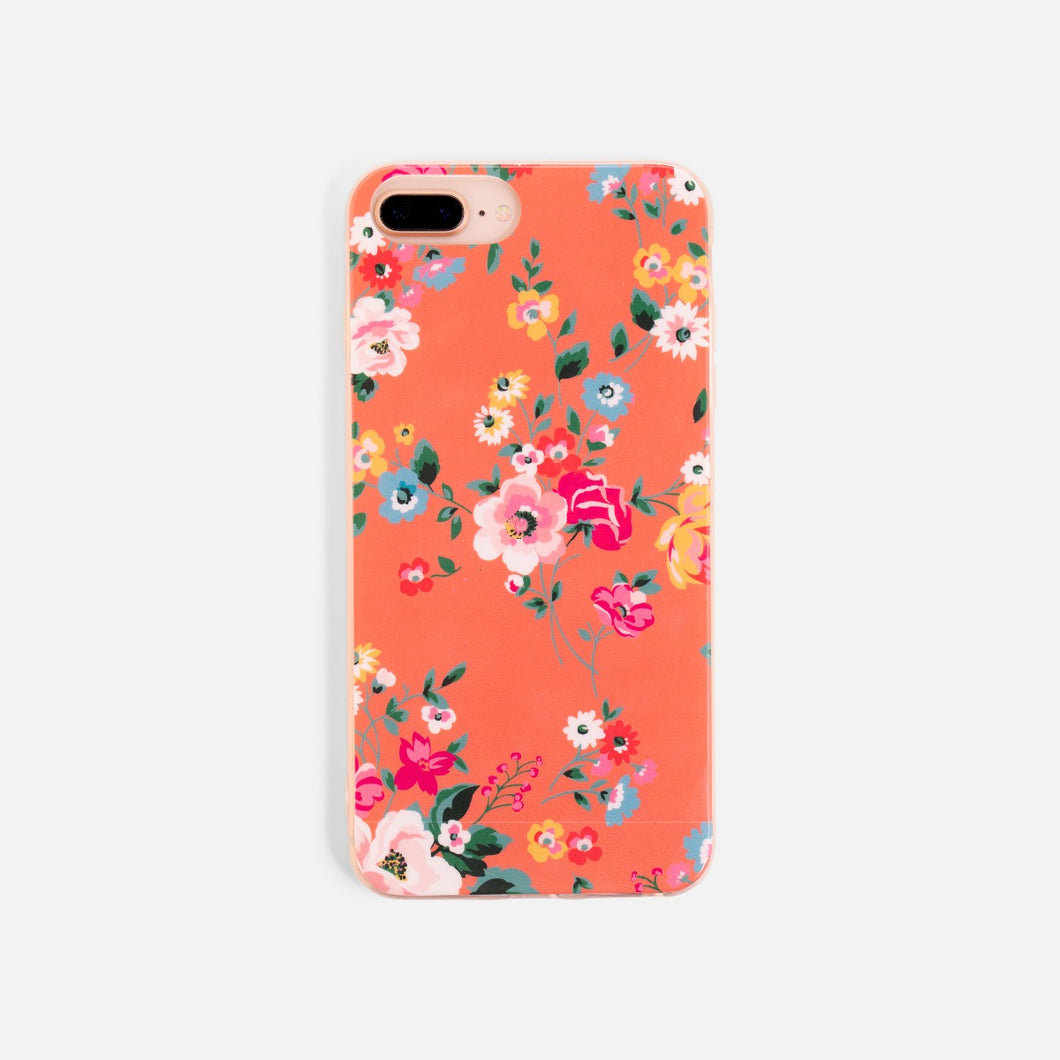 Boîtier à téléphone corail et motifs floraux (iphone 7+,8+)