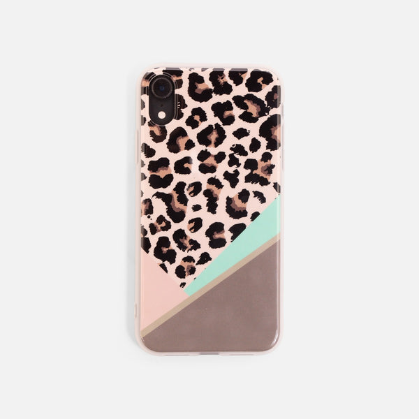 Load image into Gallery viewer, Taupe geometric and leopard pattern phone case (iphone xr and xs)
