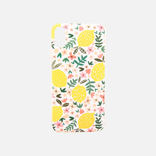 Charger l&#39;image dans la galerie, Étui à téléphone blanc citrons jaunes et fleurs roses
