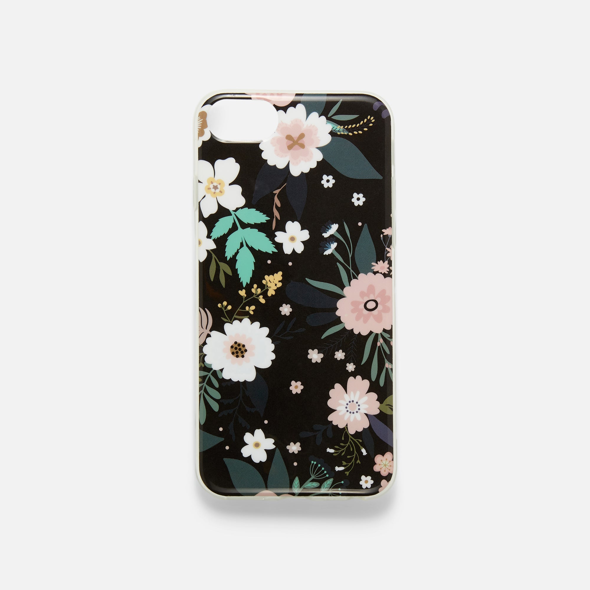 Étui à téléphone iPhone10 noir fleurs roses