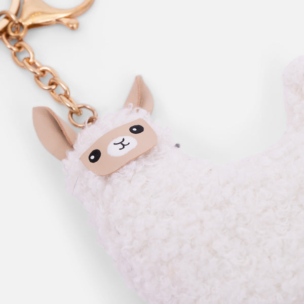 Load image into Gallery viewer, Golden keychain with beige lama pompon
