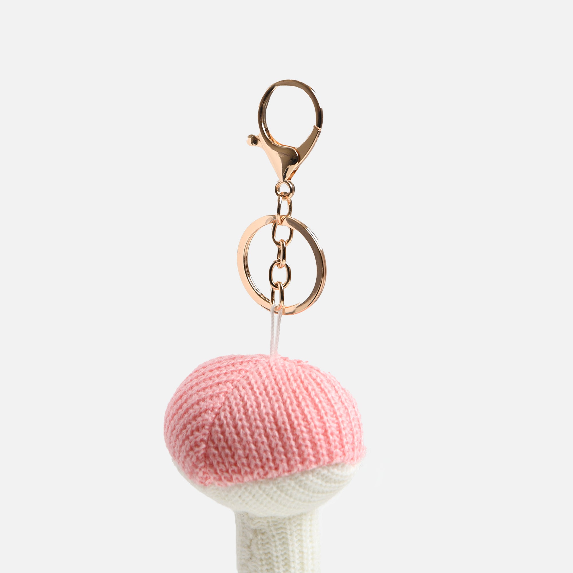 Porte-clés champignon rose en tricot