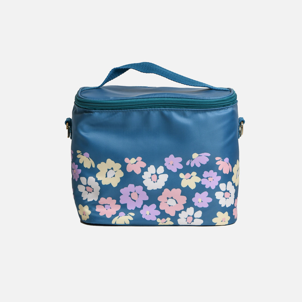 Blue lunch box with flower print