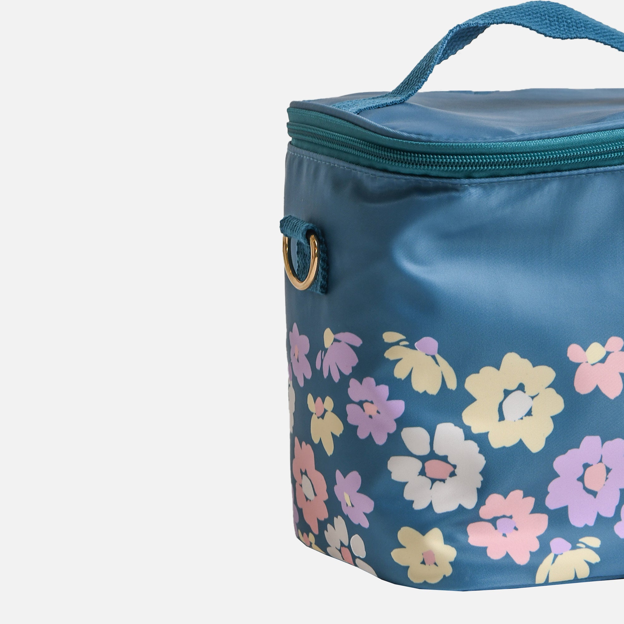 Blue lunch box with flower print
